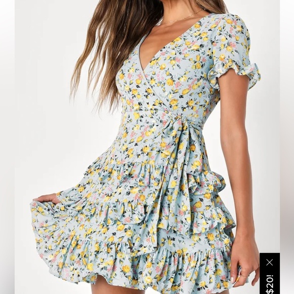 Lulus Feeling Butterflies Light Blue Floral Tiered Ruffle Mini Dress - Picture 1 of 9
